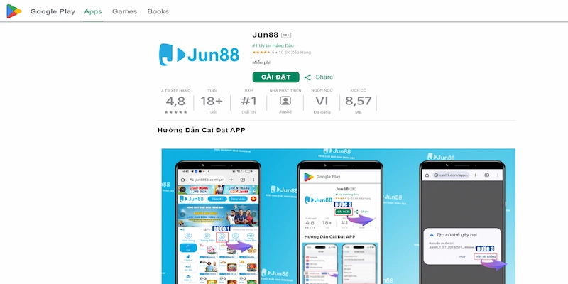 Tải app Jun88 trực tiếp trên CHplay an toàn - uy tín