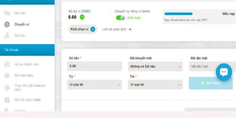 Giao diện chuyển quỹ trước khi rút thưởng về tài khoản cá nhân
